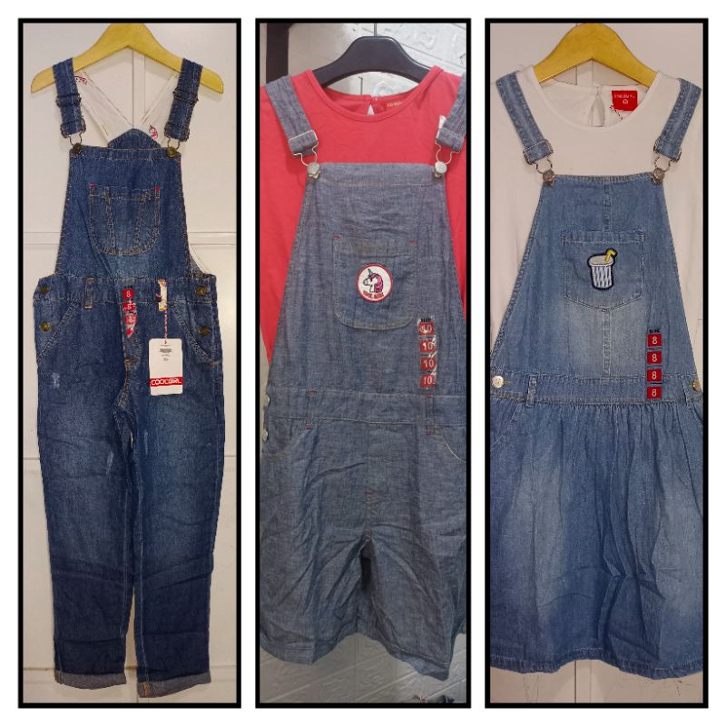 Set Overall Denim &amp; Overall Celana Cool Girl ( 4-16 Tahun )