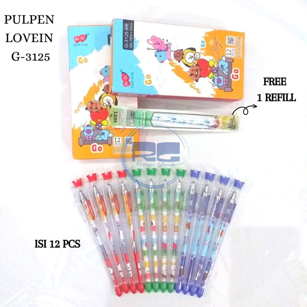 

( PACK ) Pulpen Gel Love In FREE 1 Refill Bolpen Gel Karakter Love In Gel Pen Karakter