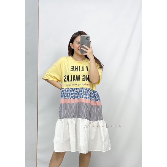 MDLV ~ 89291# Shinika Tiered Mini Dress Big Size Korea Import
