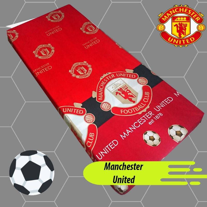 SPREI KATUN KARET PREMIUM UKURAN 90 100 120 SMALL SINGLE SAJA SET MOTIF SEPAK BOLA MU MANCHESTER UNI