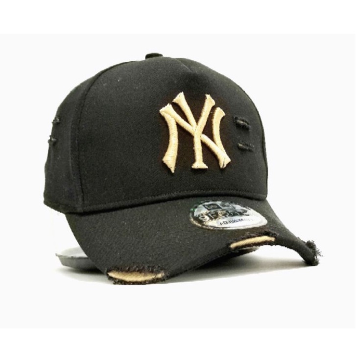 Topi Baseball NY Ripped/Robek UNISEX - 100% Grad ORI - Hat Damage - IMPORT QUALITY