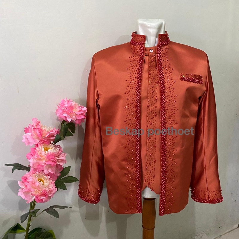 Jual baju basofi pengantin pria beskap Sunda muslim warna terakota