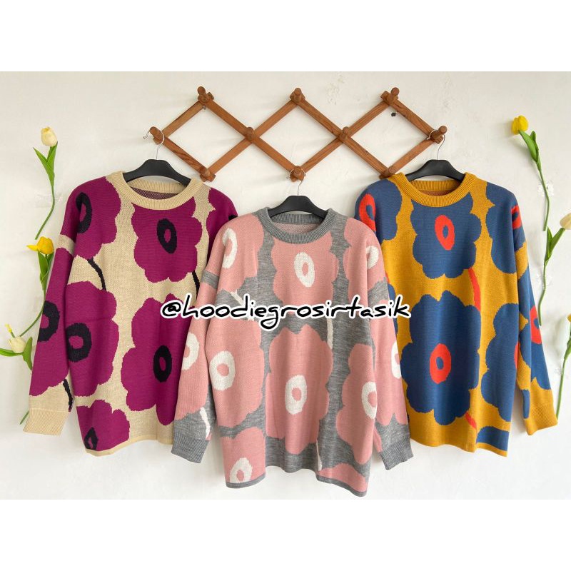 SWEATER RAJUT BUNGA OVERSIZE (PREMIUM) | @hoodiegrosirtasik_