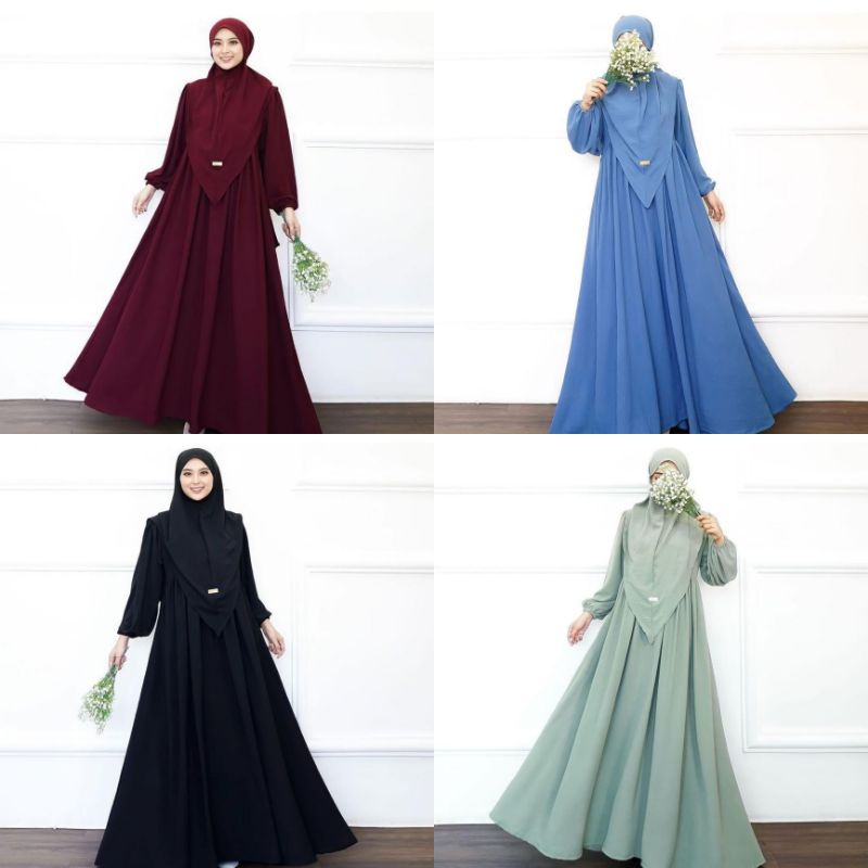 LATAYA Set Bergo Premium// Setelan gamis syar'i bahan crinkle Airflow Import