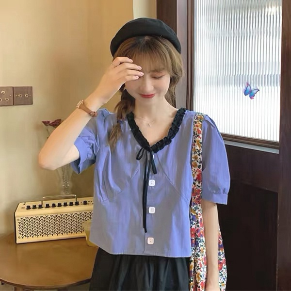 MOOGU ♡ Kemeja korea blouse wanita blus busur atmosferik