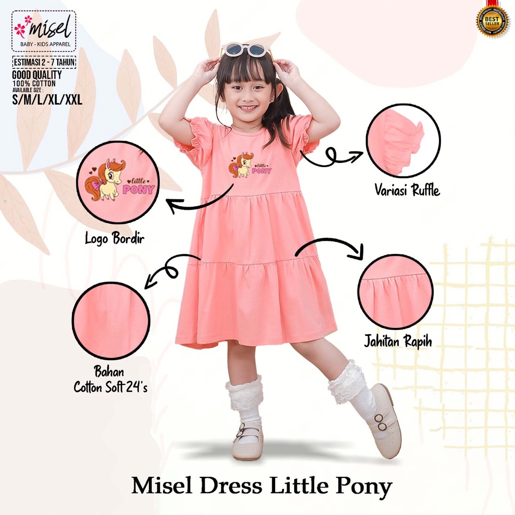 Dress anak ruffle motif Little Pony , Baju T'shirt anak perempuan