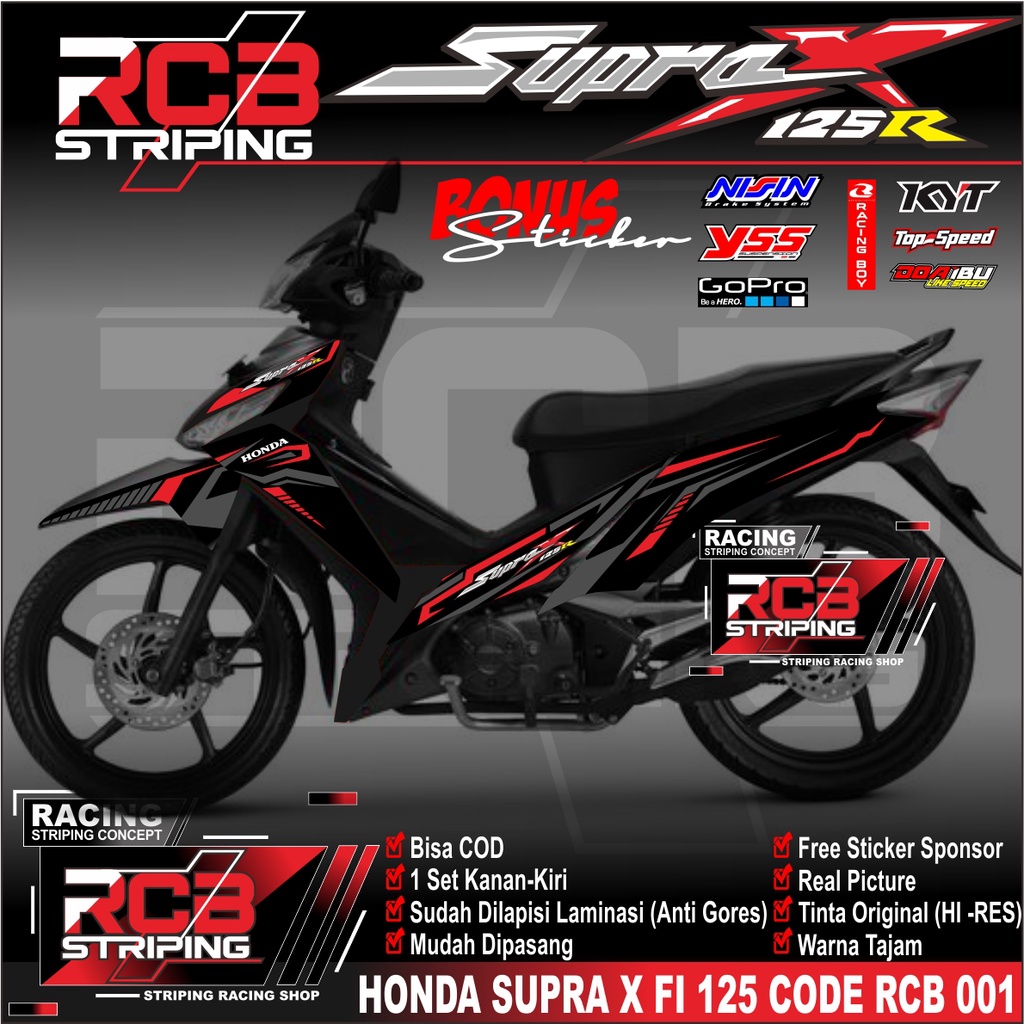 Sticker Stiker Motor Honda Supra X 125FI Striping Variasi Supra X 125 fi Motif Garis Simpel. RCB 001