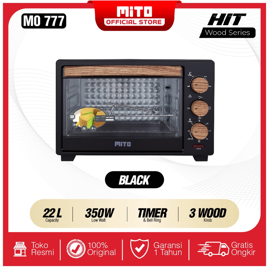 MITO Oven Listrik HIT Wood Series MO777 22L Original Pemanggang Kue dan Makanan