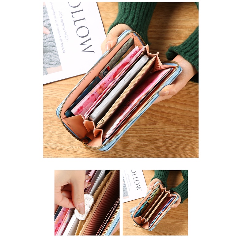 Dompet Panjang Wanita Zipper Korea Fashion Stylish Simple Dompet Clutch Cewek 1 Resleting PU Multifungsi Satu7an D81