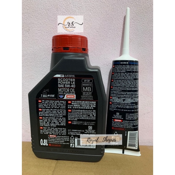 Oli Motul Scooter Power LE Sae 5W-40 Full Synthetic 0,8Liter(Orange) &amp; Oli Gardan Motul 120ml / Oli Gardan Castrol 120 Original