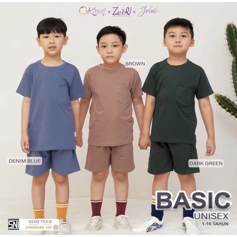 Kazel x Zebe Tshirt Basic Pocket Unisex Anak 6-12 Tahun / Atasan Anak Murah