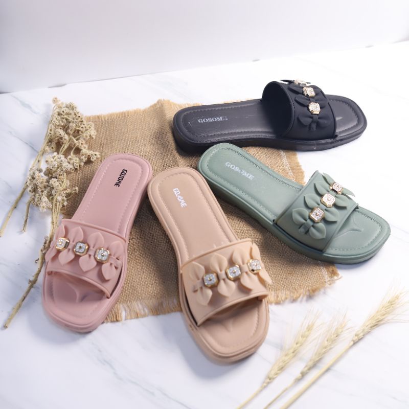 Gosome Meluncur dengan Sandal Selop Wanita Terbaru dan Motif Bunga yang Elegan Size 36-40