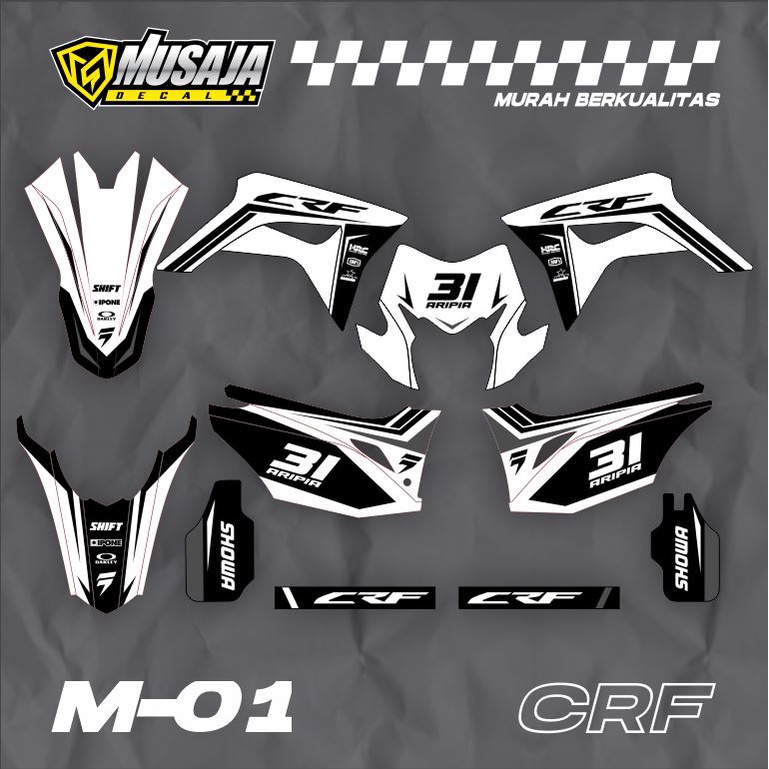 Decal CRF hitam putih simple full body - dekal striping crf fullbody