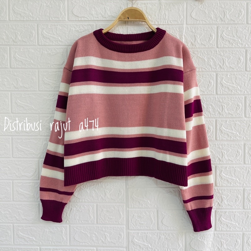 BICA KNITS SWEATER RAJUT CROP OVERSIZE MOTIF STRIPY BLASTER