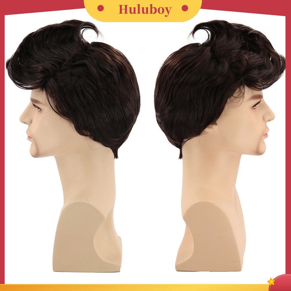 Wig Rambut Palsu Pria Model Pendek Bahan Fiber Tahan Panas Untuk Pesta