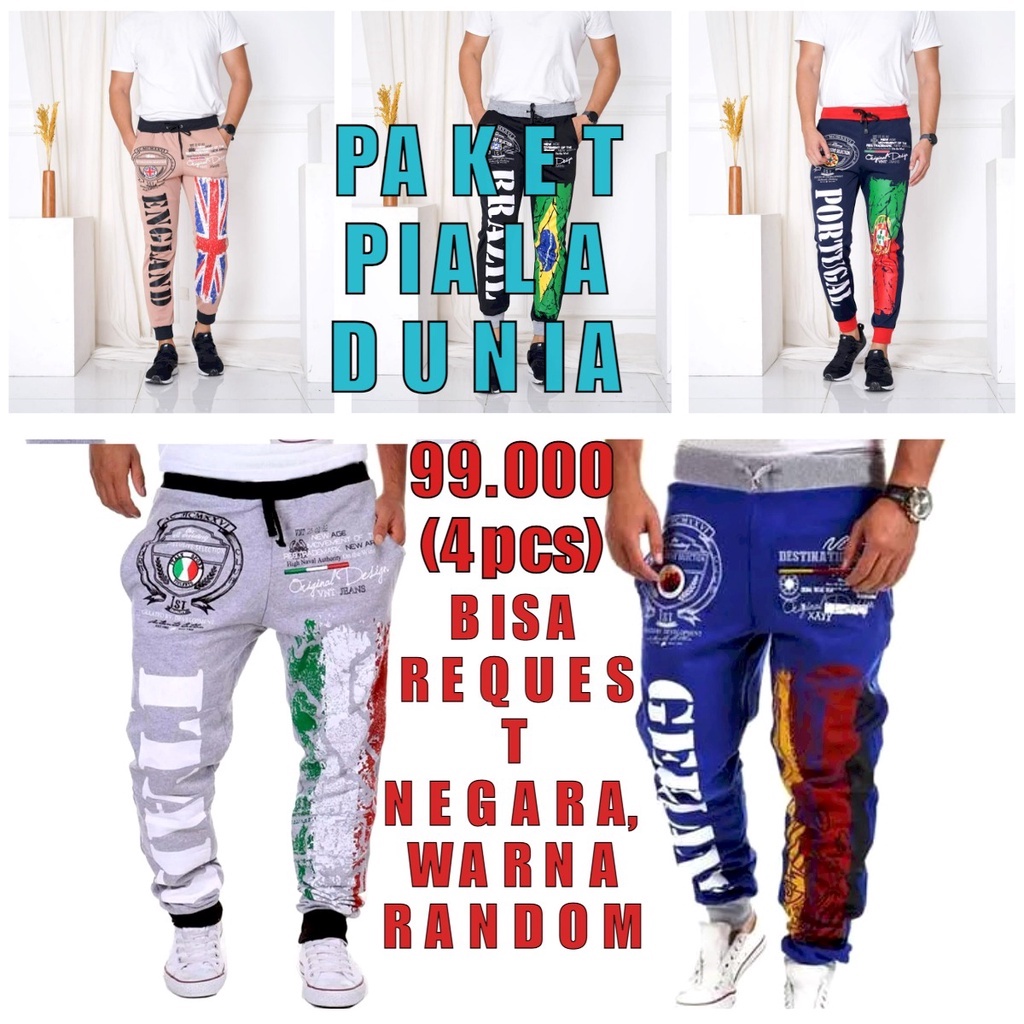 MUKZHOP - CELANA JOGGER PIALA DUNIA 1 PAKET DAPAT 4 PCS / ENGLAND / ITALY / PORTUGAL / BRAZIL / JERM