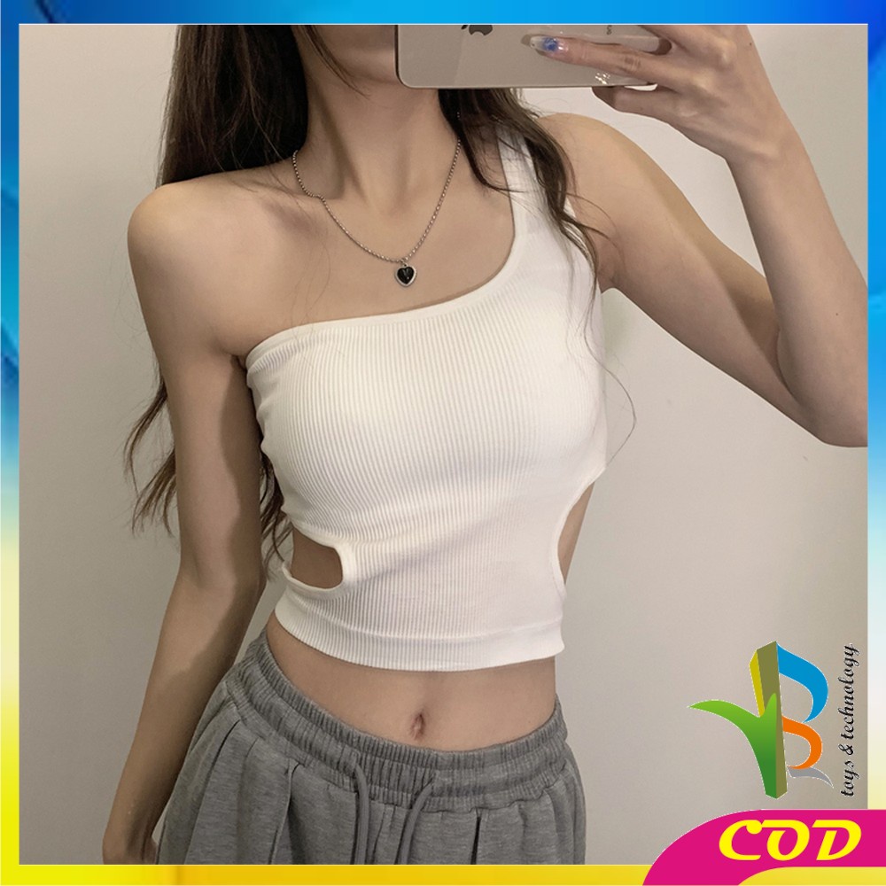 RB-P158 P159 Tank Top Wanita Crop Top One Shoulder Top Model Lengan Satu Sexy CropTop Ala Korea Pakaian Dalam Wanita