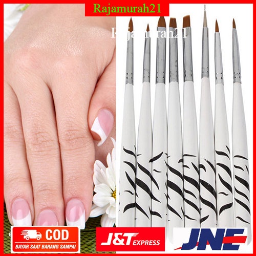 Brush Kutek Kuku Zebra Nail Art 8 PCS - White - OMHR95WH