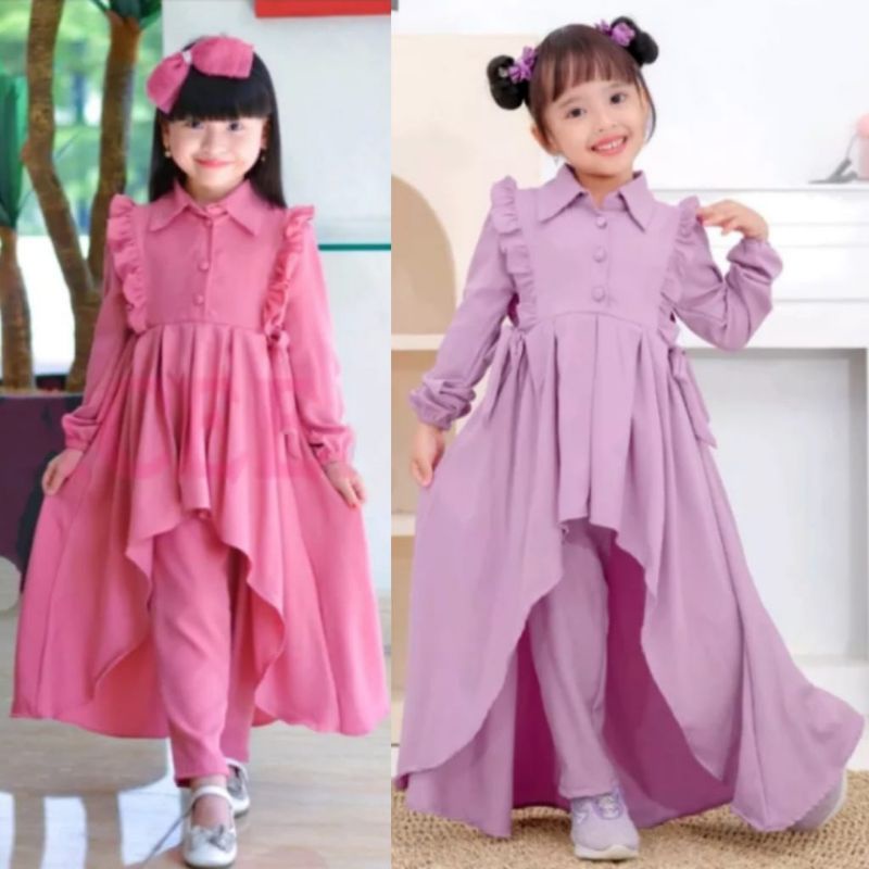 Unik Long Set Tunik Style ABG Usia 8th-13th Setelan Baju Anak Perempuan Remaja Terbaru Fashion Modis