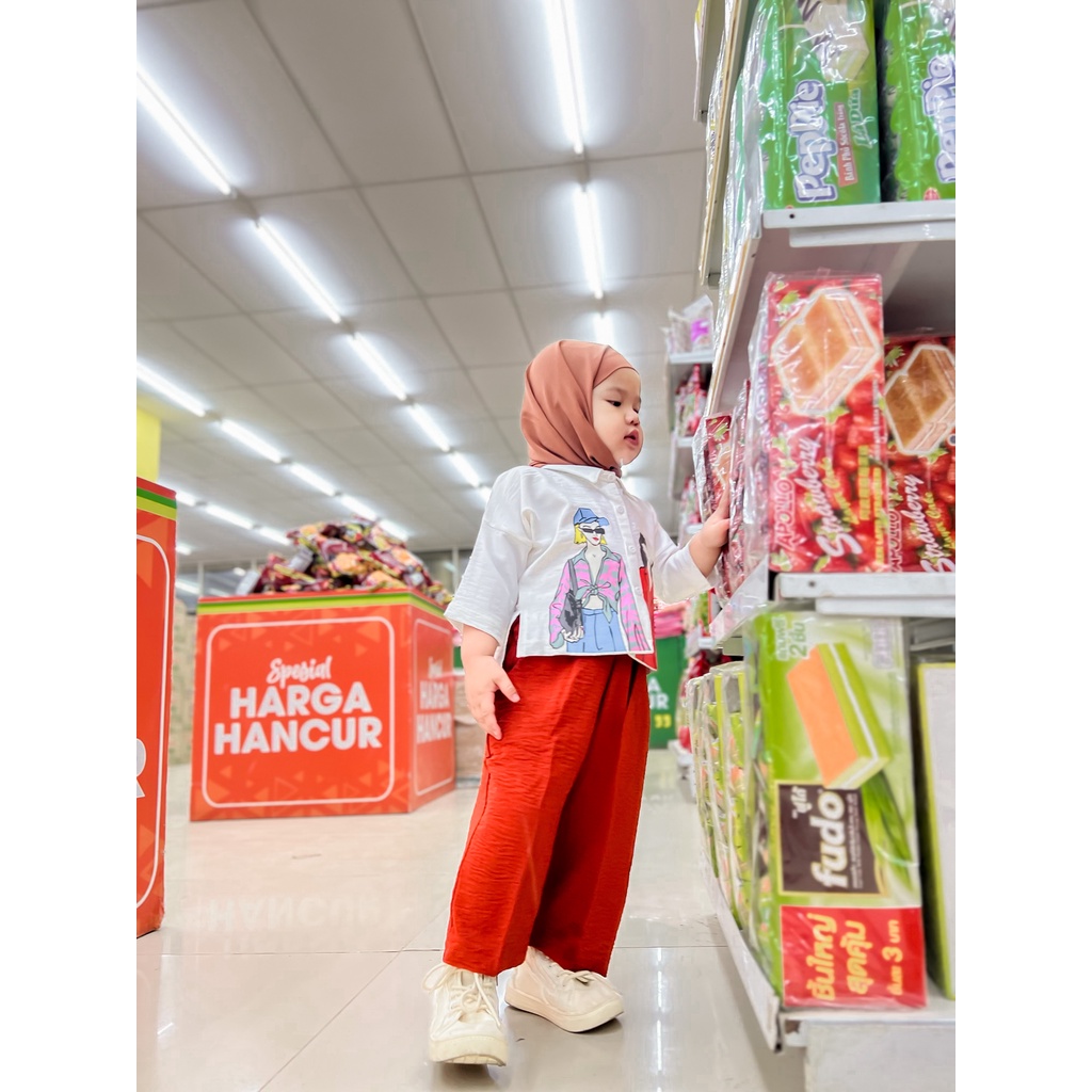 KALILA - ORYZA CROP Setelan Anak Perempuan Tunik Bahan Cringkle Umur 1 - 7 Tahun