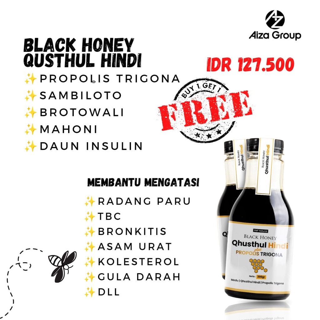 BELI 1 GRATIS 1 BLACK HONEY QUSTHUL HINDI PLUS PROPOLIS TRIGONA SUPER HONEY HABBATUSSAUDA MADU KESEH