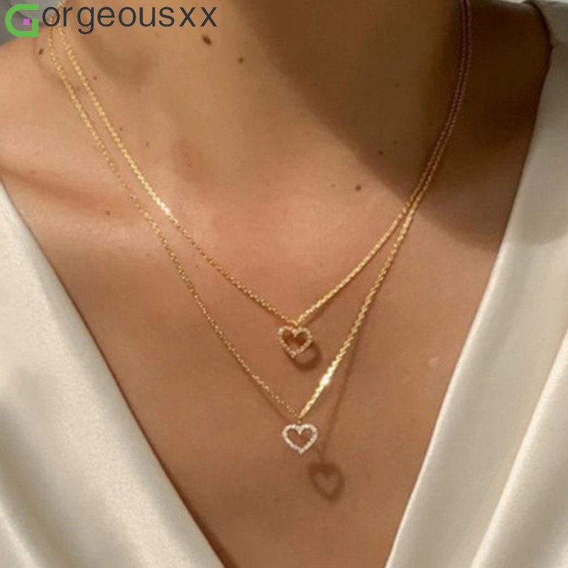 Baru Trendi Multilayer Hati Kalung Untuk Wanita Fashion Warna Emas Perak Geometris Rantai Kalung Perempuan Perhiasan Hadiah