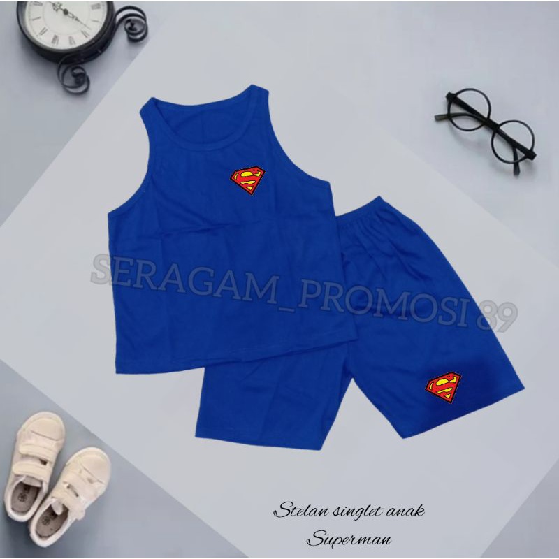 singlet stelan anak unisex motif SUPERMAN / singlet set celana anak-anak / singlet anak usia 2th - 11th / stelan tank top anak / Singlet cotton anak / TERMURAH stelan anak / kaos anak tanpa lengan / singlet katun anak / stelan anak rumahan