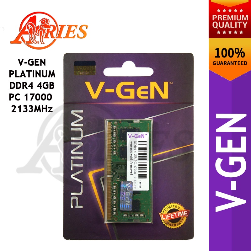 SODIMM RAM Laptop V-Gen Platinum DDR4 4GB PC-17000 Untuk Asus Acer Dell Hp Lenovo Toshiba