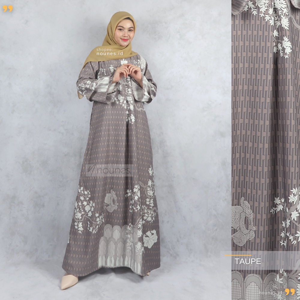 Nounes Khaira Dress Gamis Wanita Matt Maxmara Lux Motif Bunga Busui Friendly size L LD 104