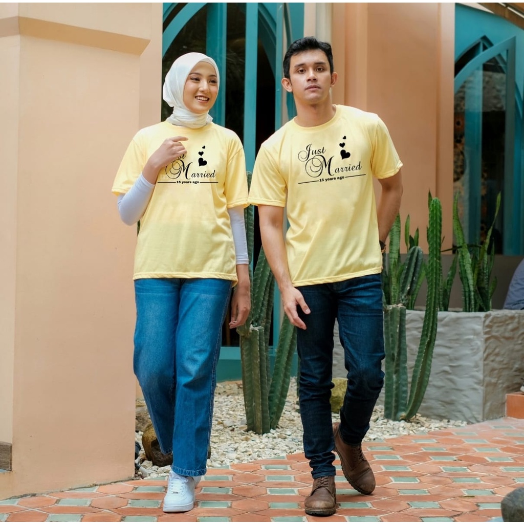 MYSTIQUE.ID-BAJU KAOS COUPLE JUST MARRIED T-SHIRT LUCU DAN AESTHETIC