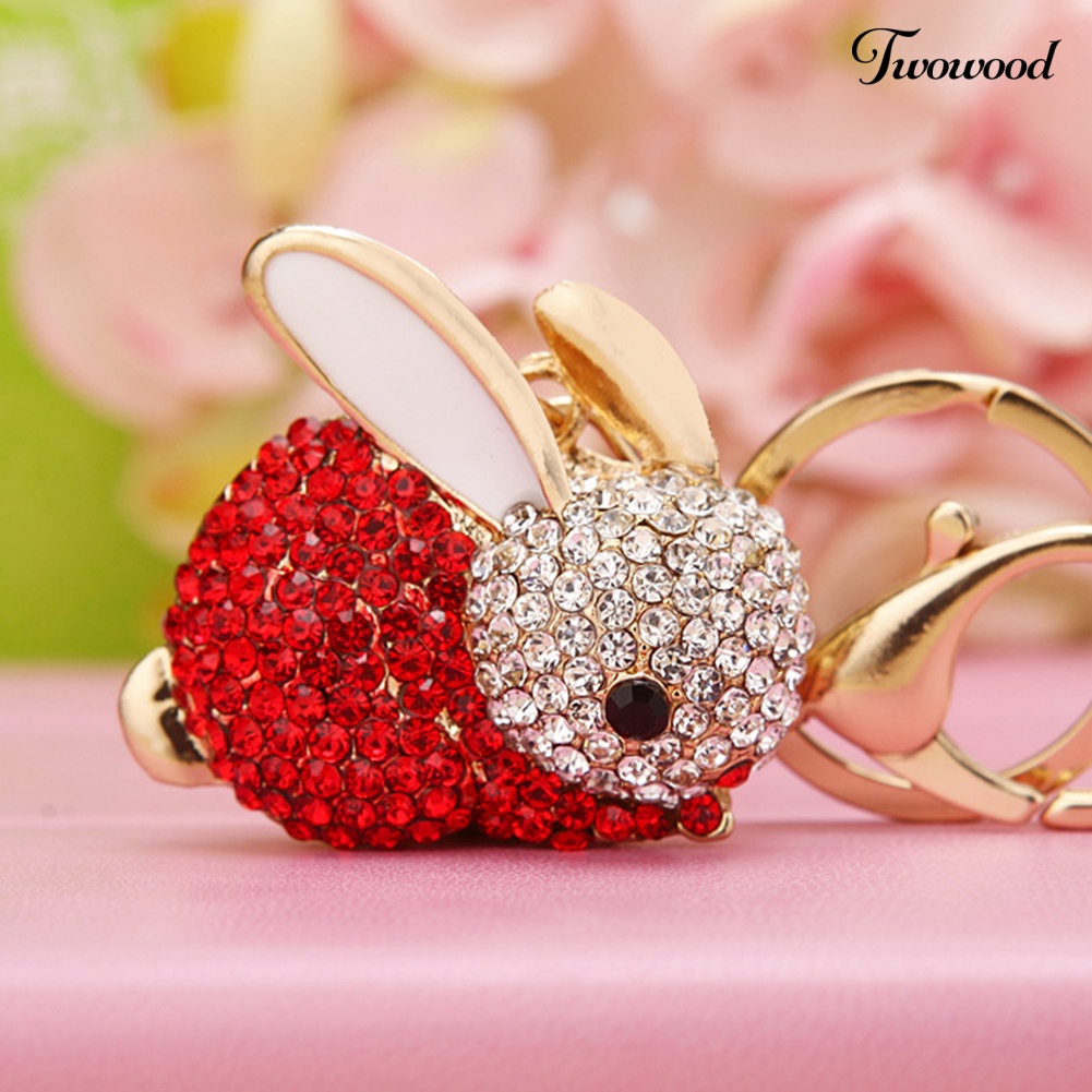 Twowood Lovely Rabbit Full Rhinestone Keychains Gantungan Kunci Gantungan Kunci Dompet Tas Liontin