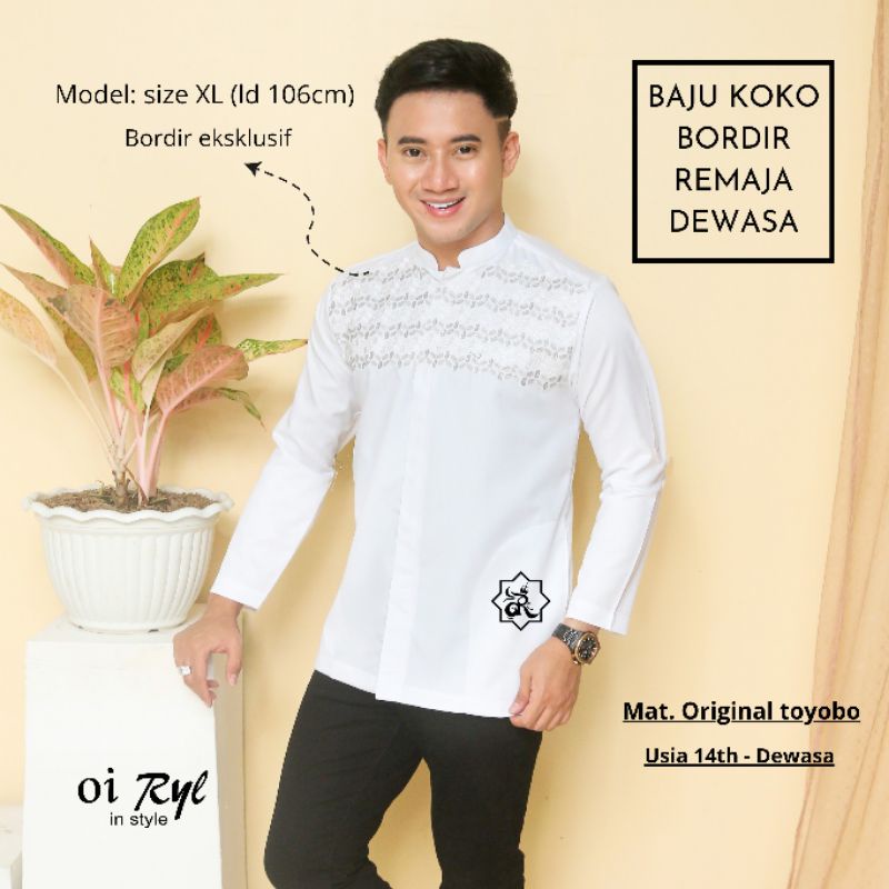 BAJU KOKO REMAJA PUTIH BORDIR LENGAN PANJANG USIA 14 - 20 TH