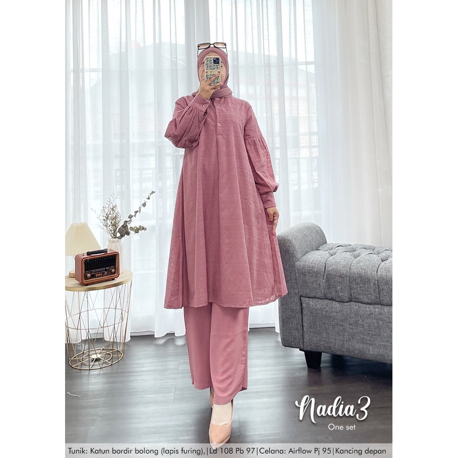 Khadijah Humaira Setelan Tunik Celana Katun Bordir Nadia3