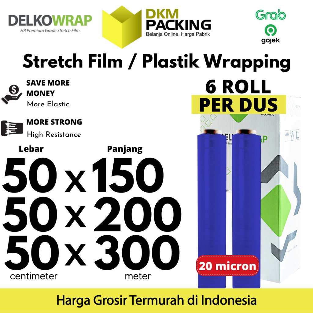 Plastik Wraping Stretch Film 50cm BIRU WRAPPING DELKOWRAP TEBAL OJOL / DUS