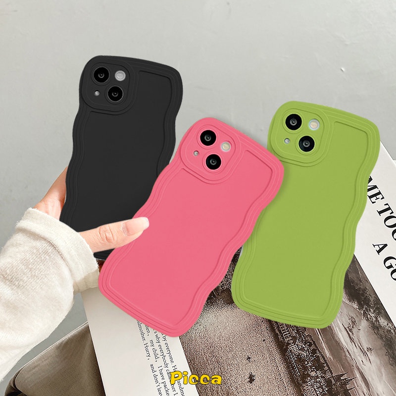 Casing OPPO A17 A15 A16 A12 A17K A77 A74 A5 A9 A16s A96 A5s A7 A95 A55 A16K A54 A57 A1k A77s A53 A3s A76 Reno 8 7 7Z 8Z 6 A12E A52 Mewah Simple Baru Wavy Edge Candy Color Case Pelindung Earphone Bluetooth Airpod