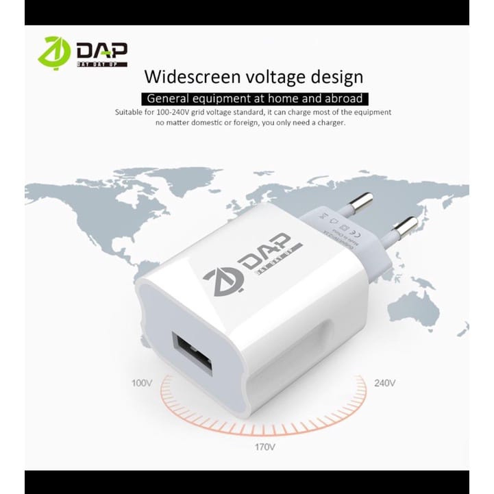 DAP D-A3 Adaptor Charger 1 USB Support 2.1A 1Box Isi 10 Pcs Batok Chager D-A3 DAP