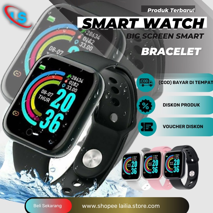 SmartWatch Y68 Sport Jam tangan Tahan Air Smart Bluetooth Watch Heart Rate Gelang Pedometer Pelacak Kebugaran LS