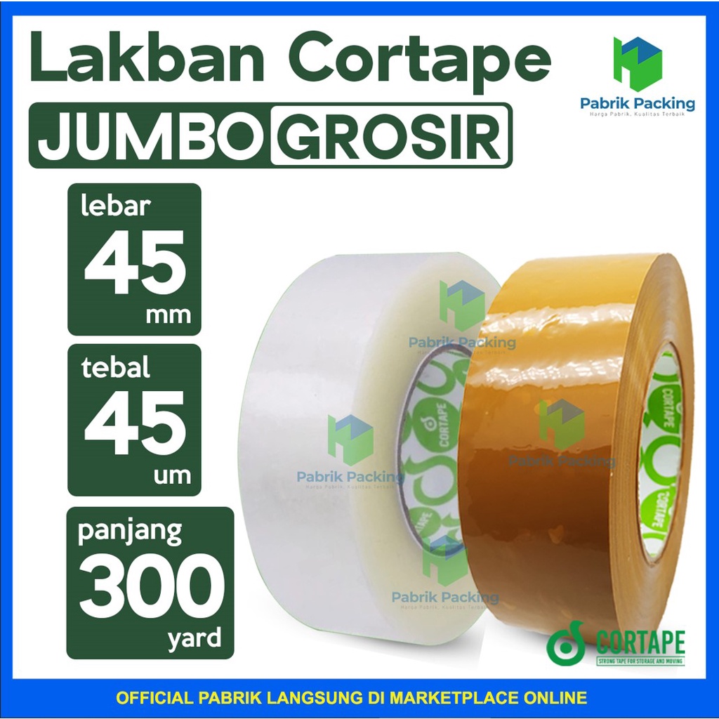 

Lakban / Isolasi Cortape Ukuran 45mm x 300 Meter Satuan Jumbo