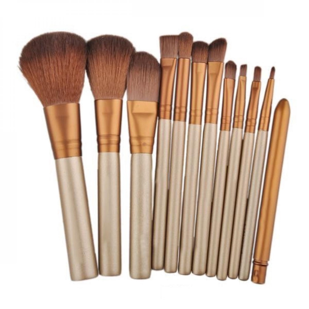 MI SHOPINN - Kuas Make Up 12 PCS Set Lengkap 1 Paket Brush Makeup Kosmetik Kit Aplikator Bedak Found