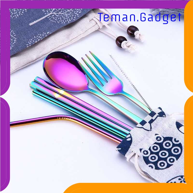 TG - DPR Tofok Cutlery Set Perlengkapan Makan Sendok Garpu Blue Cloth Bag 6PCS - T10