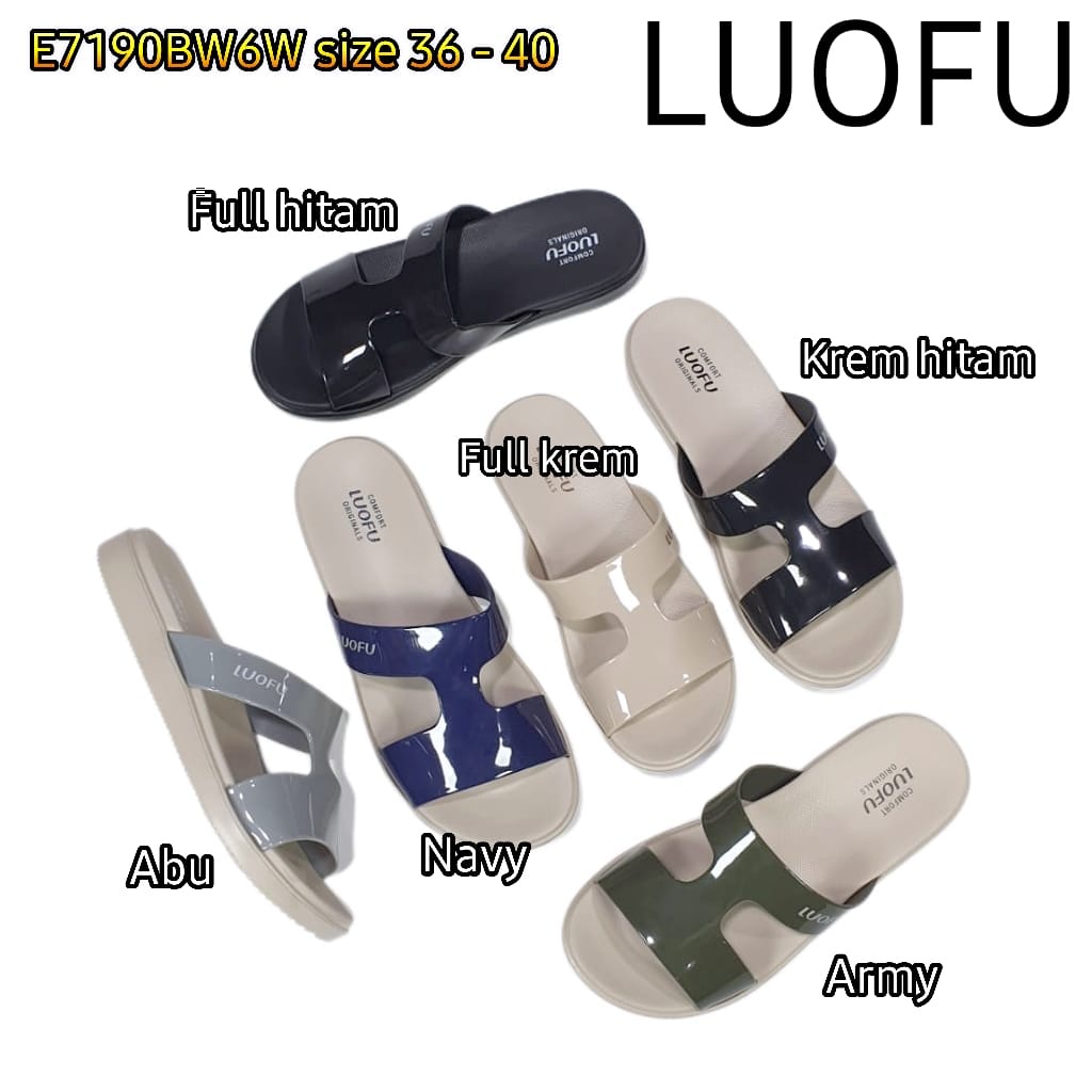 LUOFU ORIGINAL jelly sandal karet empuk murah selop wanita slop murah cewek import E7190BW6W