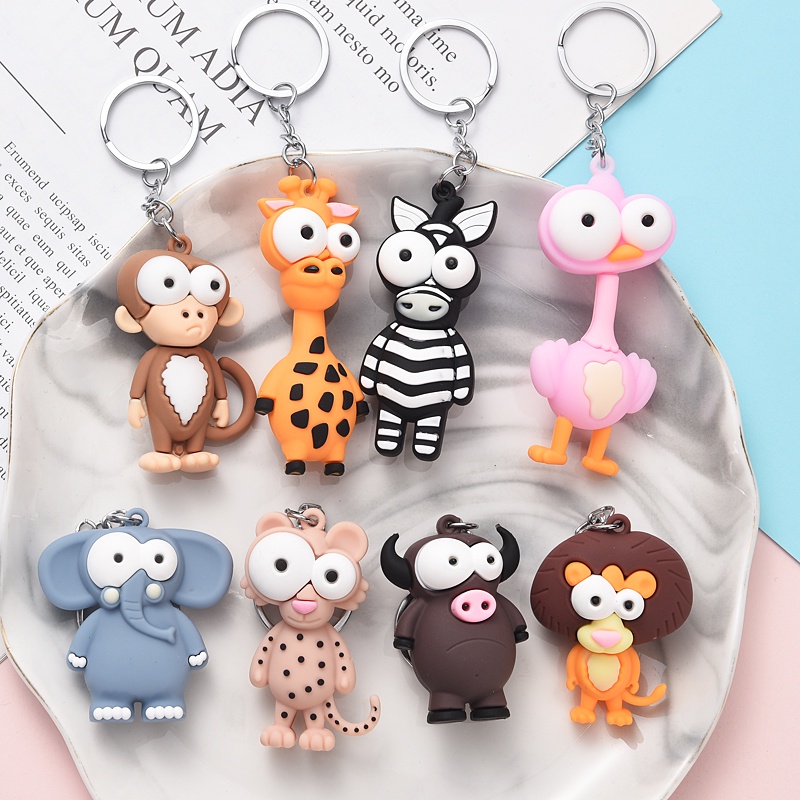 Untuk Gantungan Kunci Mobil, Tas Wanita Pria Lucu Kartun Keychain Gantungan Kunci Aksesoris Populer Key Ring Kreatif Lucu Jerapah lion animal Keychain Dekorasi Liontin