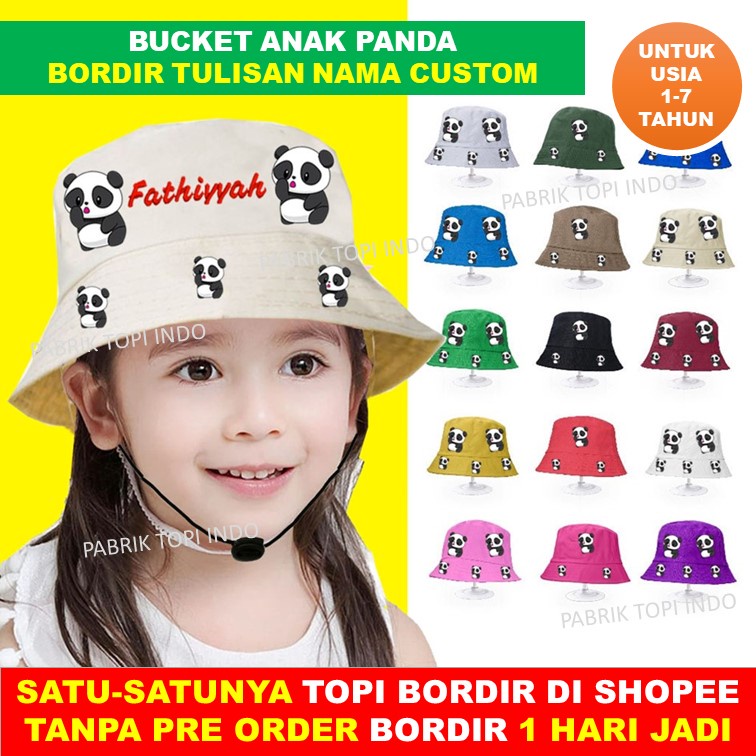 Bucket Panda Topi Anak  Karakter Custom Bordir Nama Anak Usia 1 - 7 Tahun