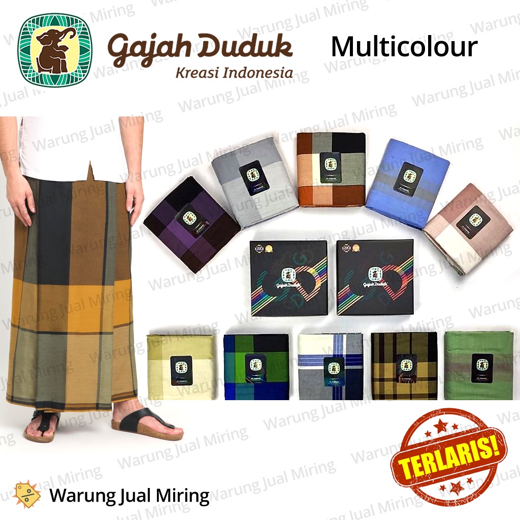 Sarung GAJAH DUDUK Multicolour Multi Color Kain Tenun Motif Warna Dewasa Pria Laki Cap Solat Sholat Remaja Kang Santri Tanggung Salat Murah Grosir Lebaran Sunat Biru Merah Hitam Gelap Abu Abu Putih Hijau Coklat Multicolor Cowok Gadjah Mangga Super Premium