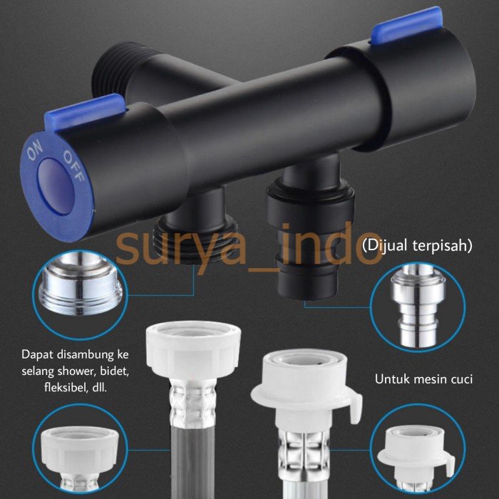 KERAN AIR CABANG HITAM 1/2&quot; STOP KRAN TOILET DOUBLE STOPKRAN KLOSET