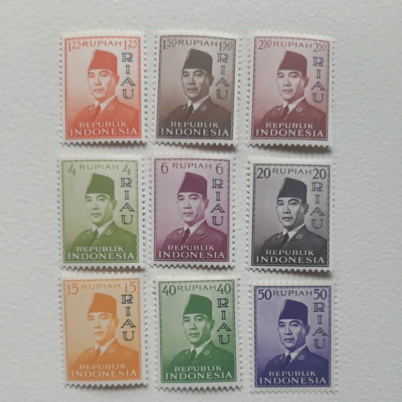 Perangko presiden soekarno 1960 CT Riau full set 9 prangko