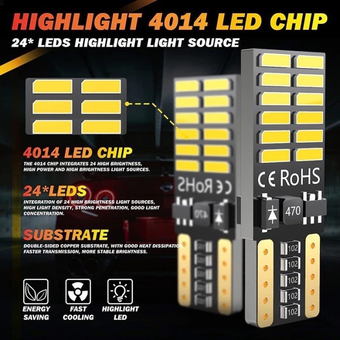 Lampu LED T10 4014 24 SMD Canbus Senja Sein Rem Plat Terang 5W mobil