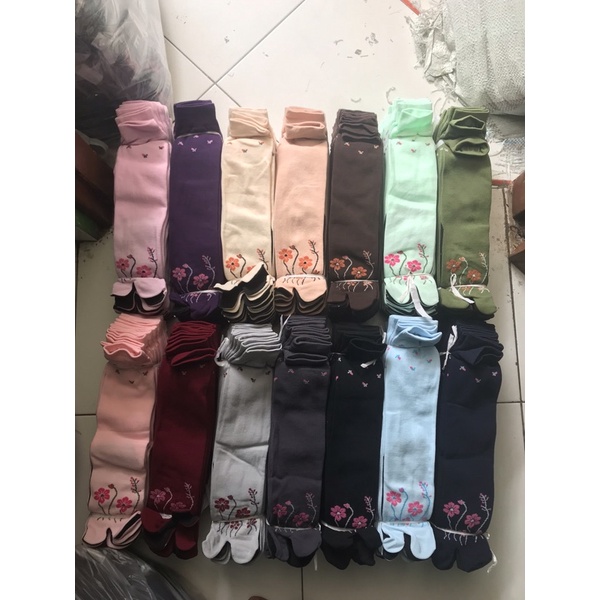 NOKEMAS 12 Pasang Kaos Kaki Jempol Nylon Motif Bunga Ceria