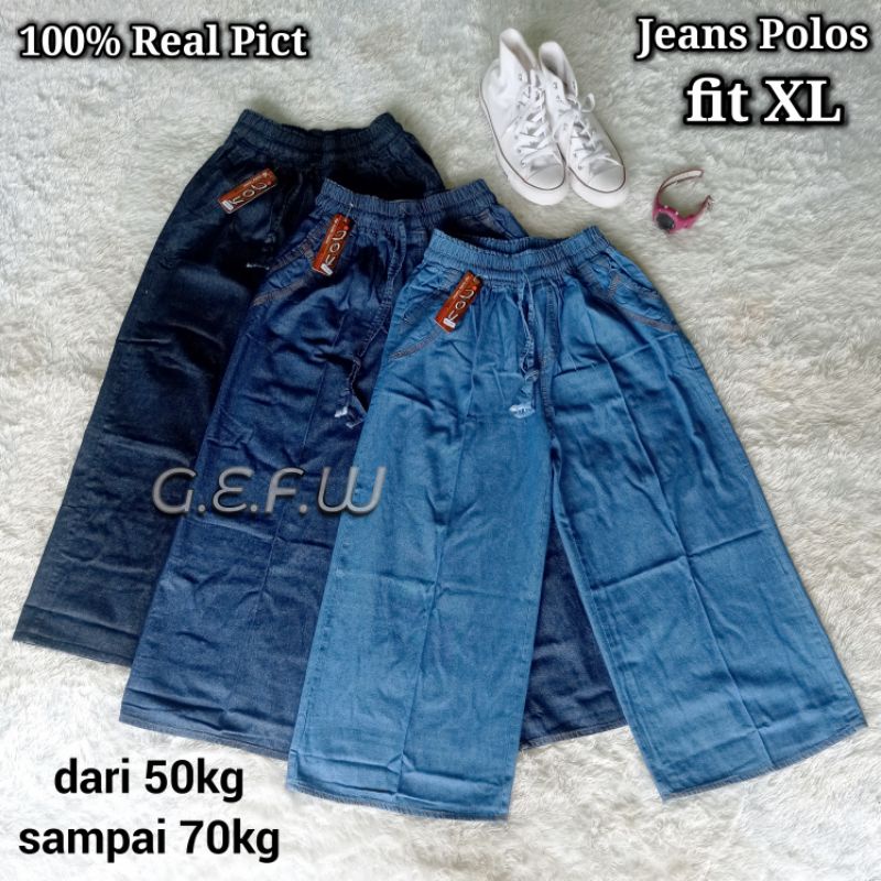 Celana Kulot Jeans Polos Wanita Size Fit XL Dari Bb 50kg Sampai Bb 70kg / Kulot Levis Polos Pinggang Karet High Waist Hw Warna Hitam Navy Biru Bahan Denim Premium Lembut Halus Tidak Luntur Merk Joy Colection