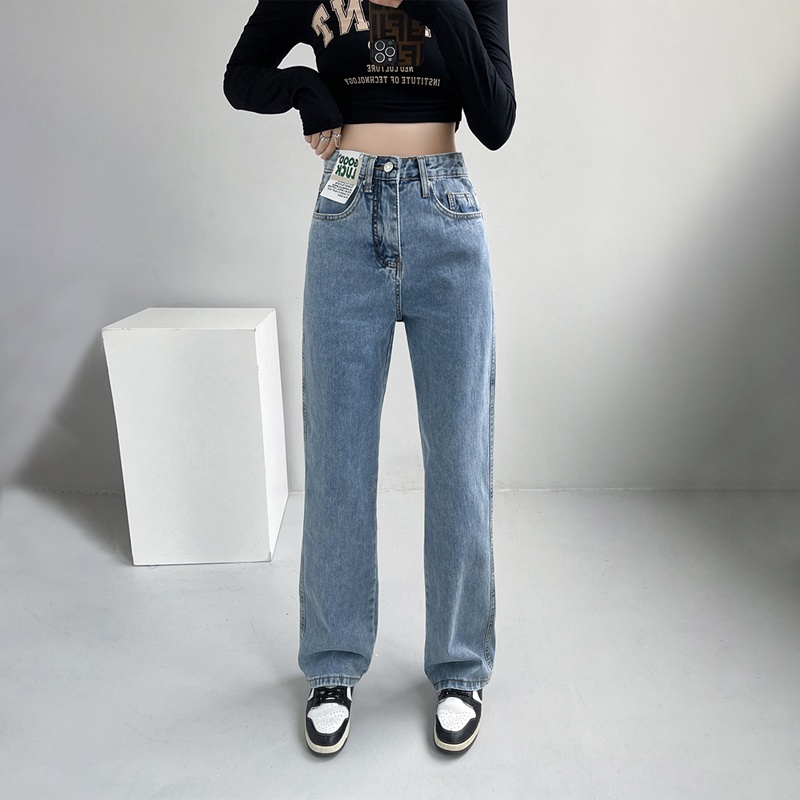 Kulot Jeans Wanita Highwaist Biru muda / Celana Jeans Wanita Loose  (Good Luck)